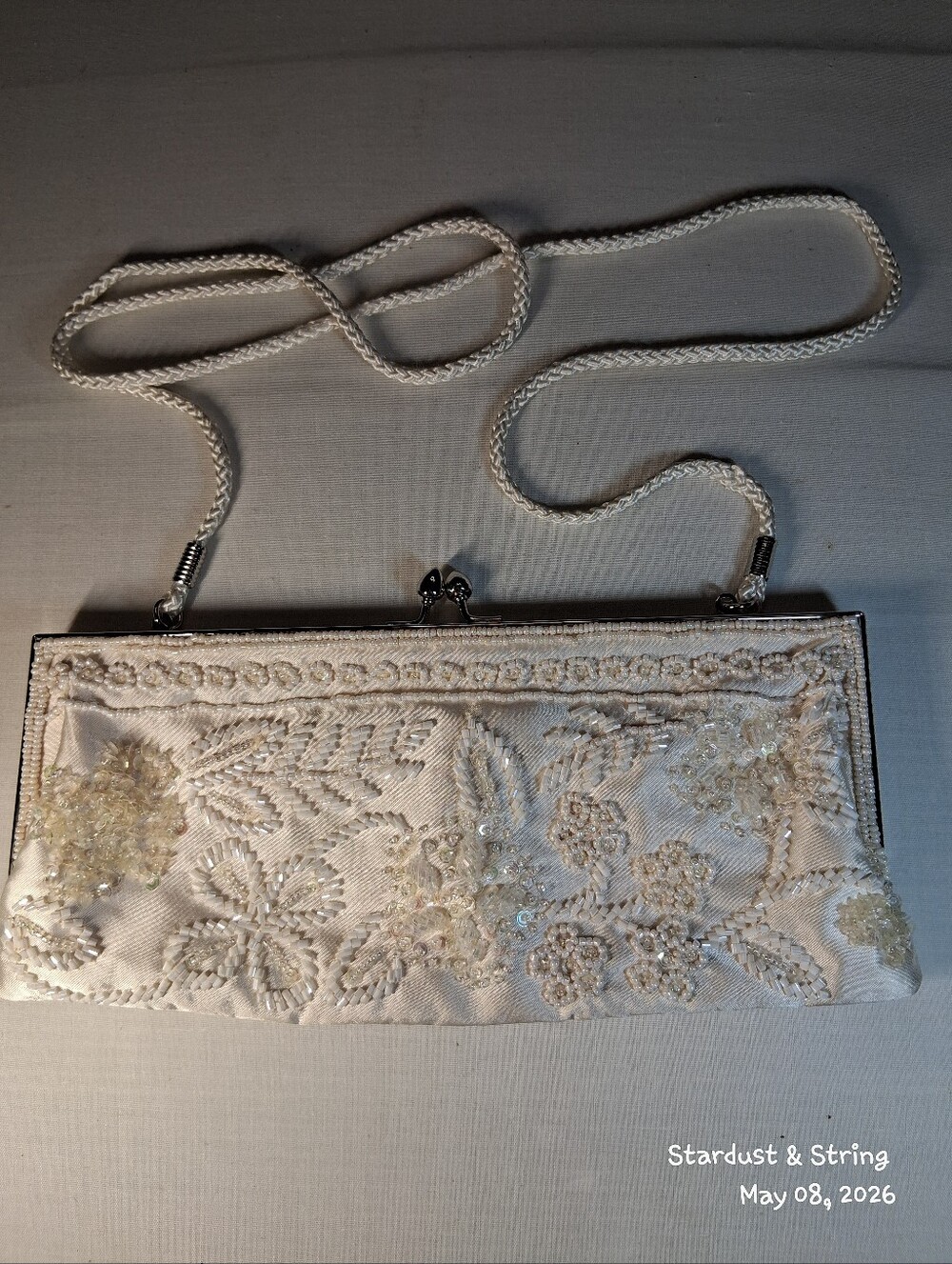 Ivory Satin & Beads ☆ Evening Clutch ~ Bridal ~ Formal ~ Small Bag ✨️👛 Purse